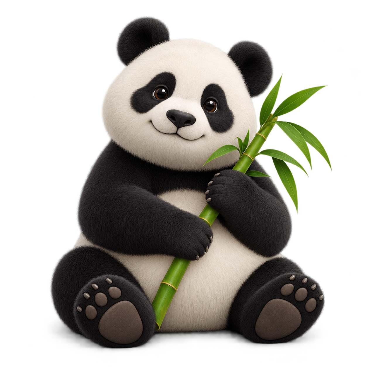 A friendly panda holding a bamboo shoot